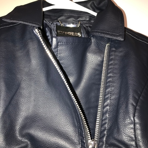 (Minus The) Leather Navy Blue Moto Jacket Coat - Picture 8 of 8